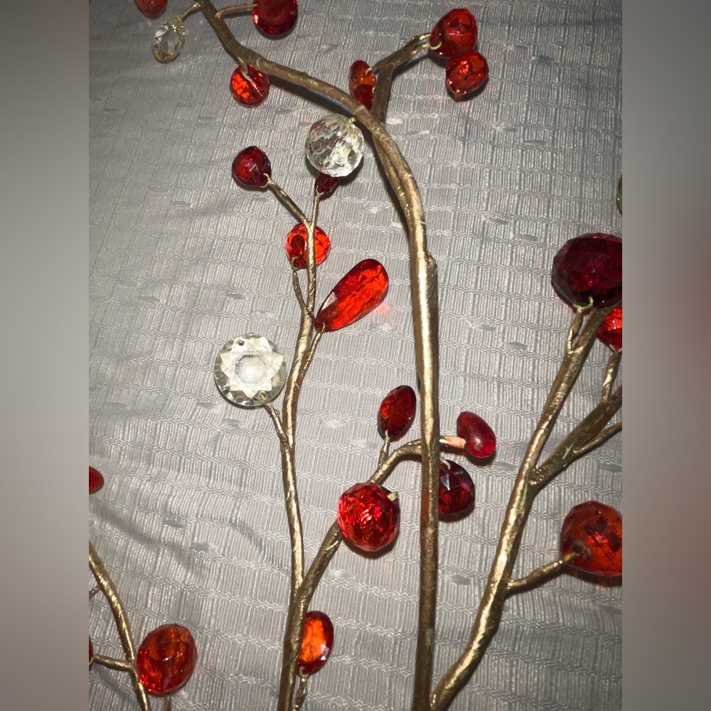 Set of 3 Decorative Branches with Red and Clear Beaded Accents